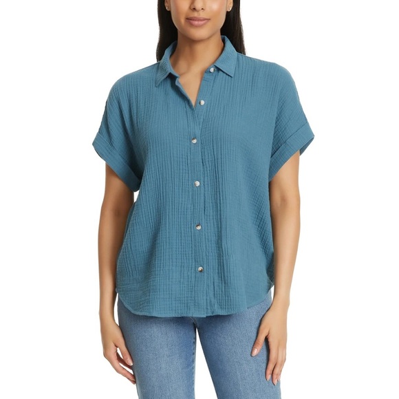 Jessica Simpson Teal Button-Down Shirt - Picture 1 of 4